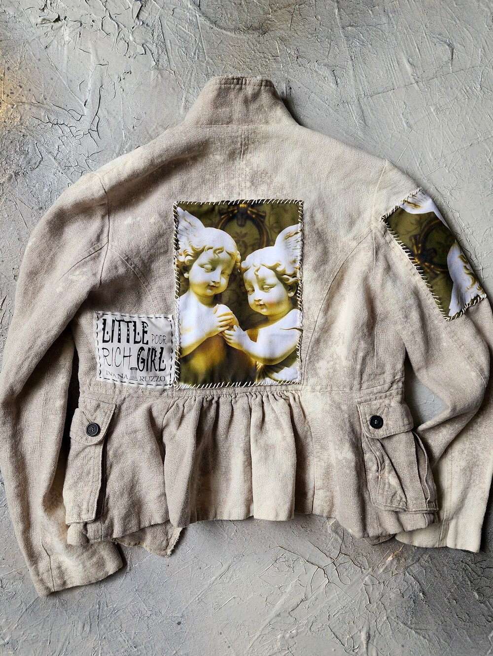 Designer Jacket Cottage Patched Angel Avangard Boho Distressed European Linen